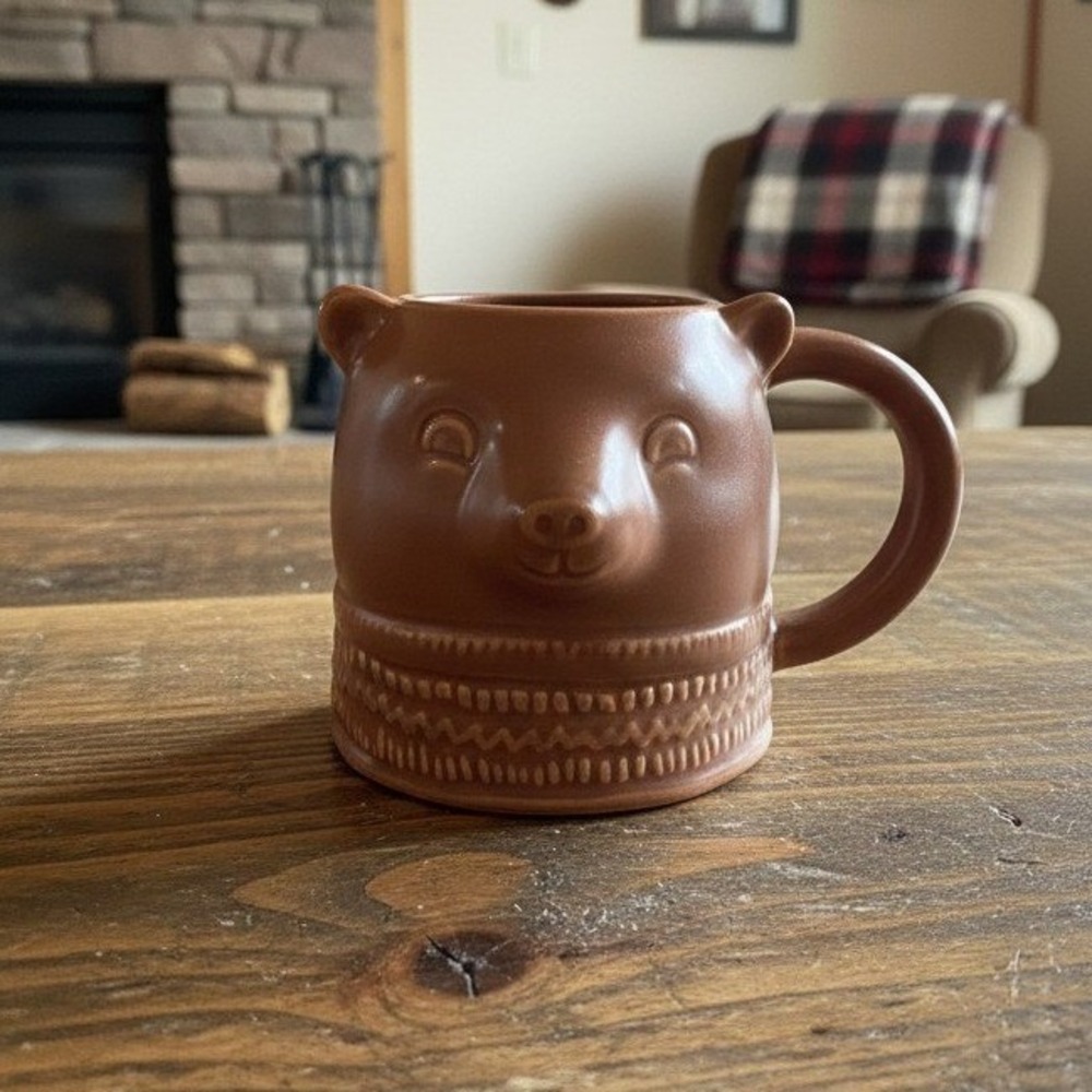 Threshold 3D Brown Bear Coffee Cup, Stoneware Figural Animal Mug, Drinkware